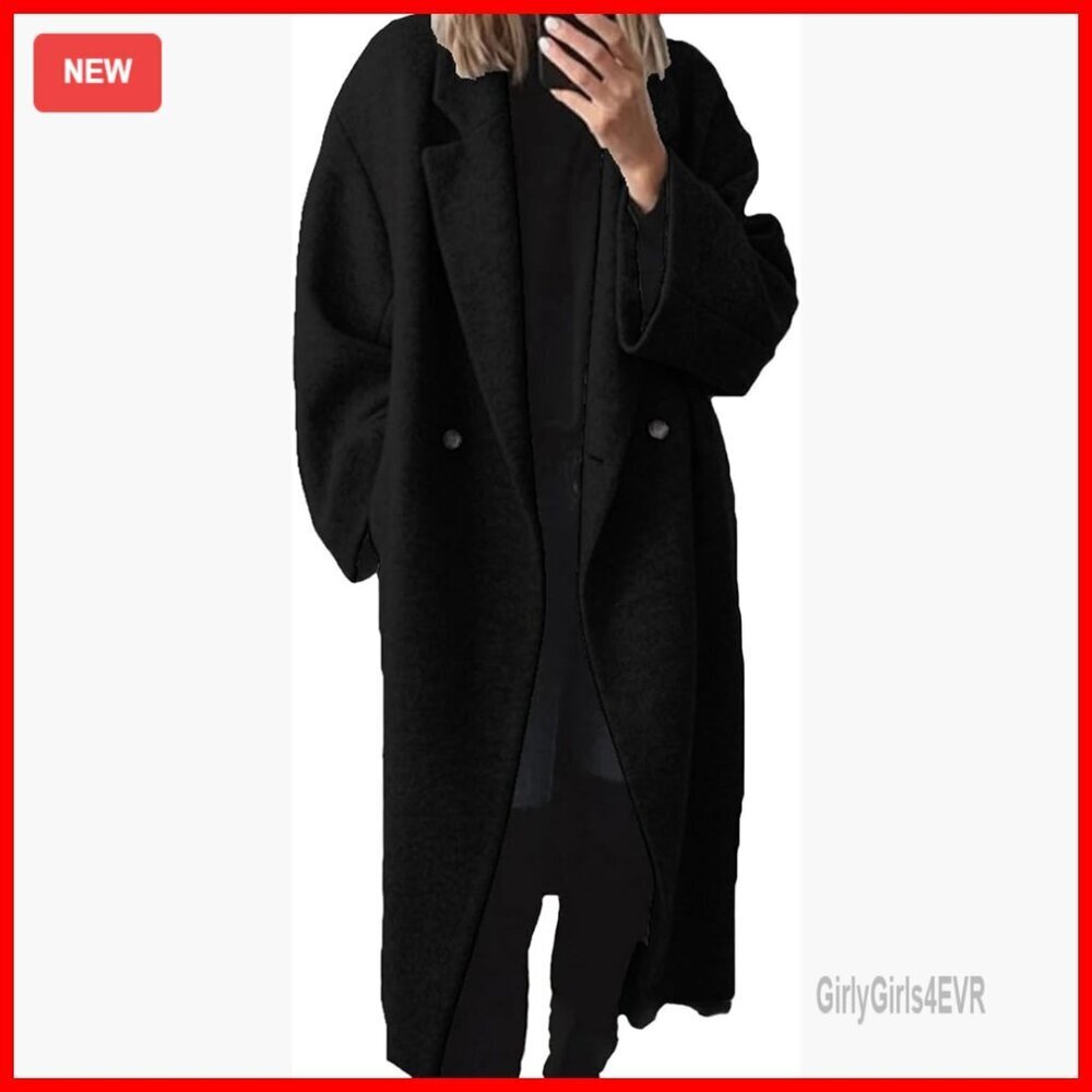 Wool Blend Pea Coat Double Breasted Notch Lapel Trench Winter Jacket